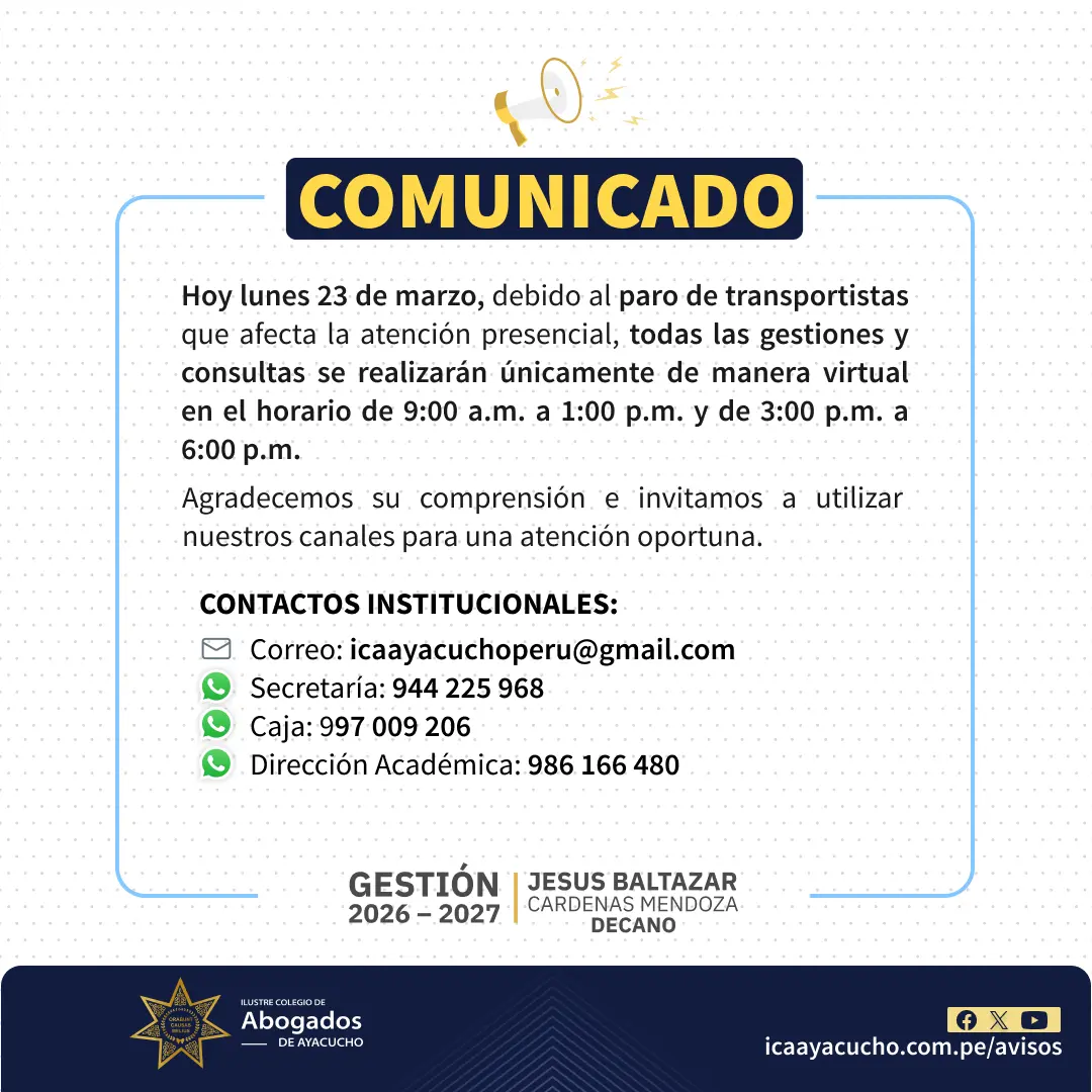 COMUNICADO PARA DE TRANSPORTISTAS ICAA AYACUCHO